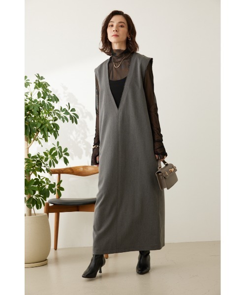 crie conforto（クリーコンフォルト）の「ディープネックワンピース（ワンピース・レディース・グレー/ブラック・MEDIUM/SMALL）」の5枚目の写真