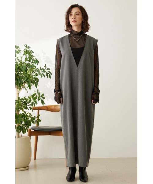 crie conforto（クリーコンフォルト）の「ディープネックワンピース（ワンピース・レディース・グレー/ブラック・MEDIUM/SMALL）」の6枚目の写真