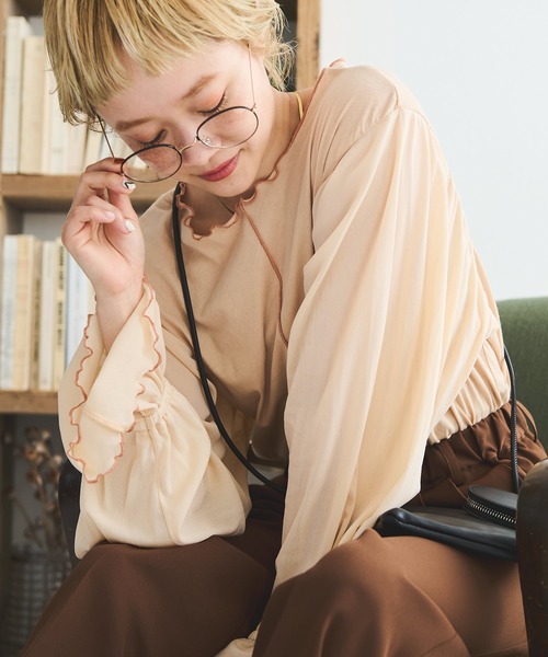 Crisp（クリスプ）の「シアースリーブメロウTシャツ（Tシャツ/カットソー・レディース・ブラウン/ベージュ・FREE）」の2枚目の写真