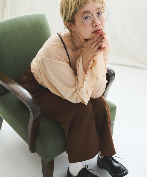 Crisp（クリスプ）の「シアースリーブメロウTシャツ（Tシャツ/カットソー・レディース・ブラウン/ベージュ・FREE）」の3枚目の写真