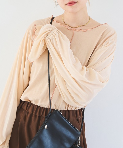 Crisp（クリスプ）の「シアースリーブメロウTシャツ（Tシャツ/カットソー・レディース・ブラウン/ベージュ・FREE）」の10枚目の写真