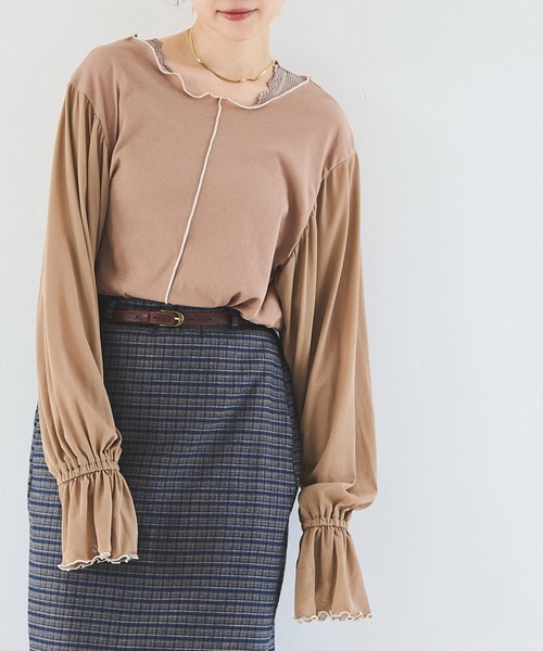 Crisp（クリスプ）の「シアースリーブメロウTシャツ（Tシャツ/カットソー・レディース・ブラウン/ベージュ・FREE）」の19枚目の写真