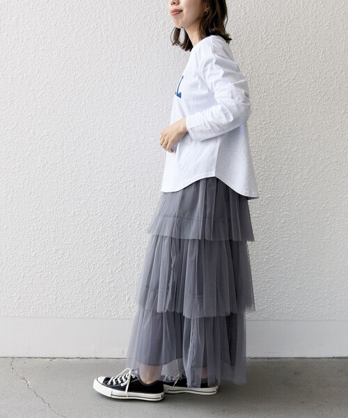 SHIPS any(シップス エニィ)の「【SHIPS any別注】THE KNiTS:〈洗濯機可能〉ラウンドヘム ロゴ ロンTEE(Tシャツ/カットソー・レディース・ホワイト/ホワイト系その他/ライトグレー・ONE SIZE)」の5枚目の写真