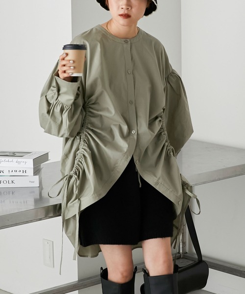 forksy.】ノーカラーボリュームスリーブドロストシャツ forksy.│MONO