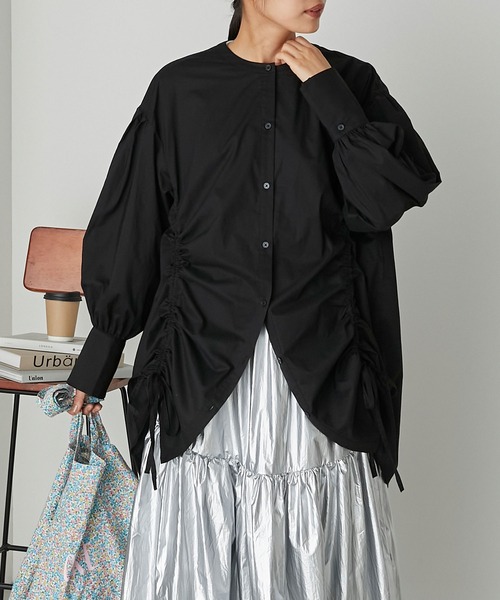 forksy.】ノーカラーボリュームスリーブドロストシャツ forksy.│MONO