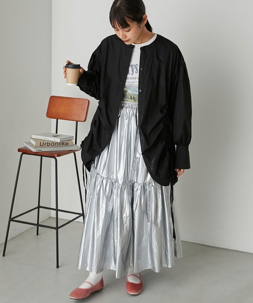 forksy.(フォルクシー)の「【forksy.】ノーカラーボリュームスリーブドロストシャツ(シャツ/ブラウス・レディース・ブラック/オフホワイト/オリーブ・FREE)」の13枚目の写真