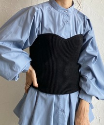 ショート丈リブニットコルセットビスチェトップス