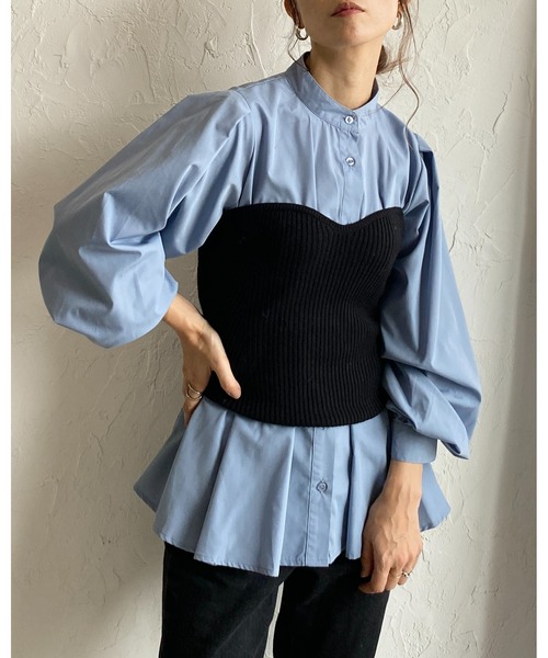 She's Closet（シーズクローゼット）の「ショート丈リブニットコルセットビスチェトップス（チューブトップ・レディース・杢グレー/アイボリー/ブラック・FREE）」の4枚目の写真