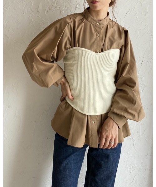 She's Closet（シーズクローゼット）の「ショート丈リブニットコルセットビスチェトップス（チューブトップ・レディース・杢グレー/アイボリー/ブラック・FREE）」の5枚目の写真