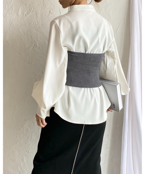 She's Closet（シーズクローゼット）の「ショート丈リブニットコルセットビスチェトップス（チューブトップ・レディース・杢グレー/アイボリー/ブラック・FREE）」の6枚目の写真