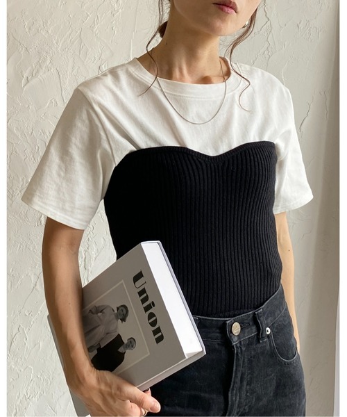 She's Closet（シーズクローゼット）の「ショート丈リブニットコルセットビスチェトップス（チューブトップ・レディース・杢グレー/アイボリー/ブラック・FREE）」の10枚目の写真