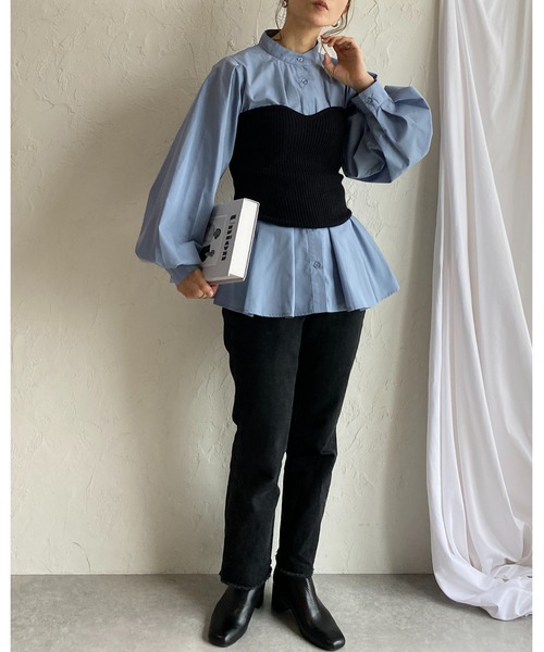 She's Closet（シーズクローゼット）の「ショート丈リブニットコルセットビスチェトップス（チューブトップ・レディース・杢グレー/アイボリー/ブラック・FREE）」の11枚目の写真