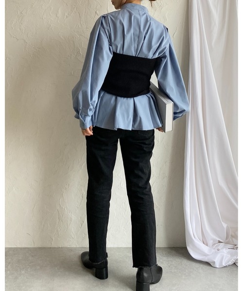 She's Closet（シーズクローゼット）の「ショート丈リブニットコルセットビスチェトップス（チューブトップ・レディース・杢グレー/アイボリー/ブラック・FREE）」の12枚目の写真