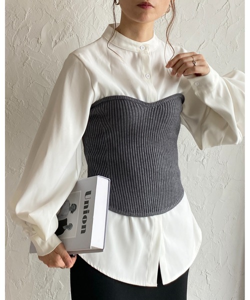 She's Closet（シーズクローゼット）の「ショート丈リブニットコルセットビスチェトップス（チューブトップ・レディース・杢グレー/アイボリー/ブラック・FREE）」の15枚目の写真