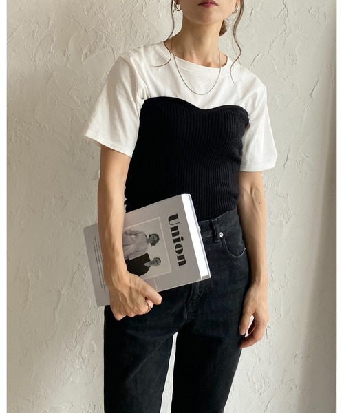 She's Closet（シーズクローゼット）の「ショート丈リブニットコルセットビスチェトップス（チューブトップ・レディース・杢グレー/アイボリー/ブラック・FREE）」の19枚目の写真