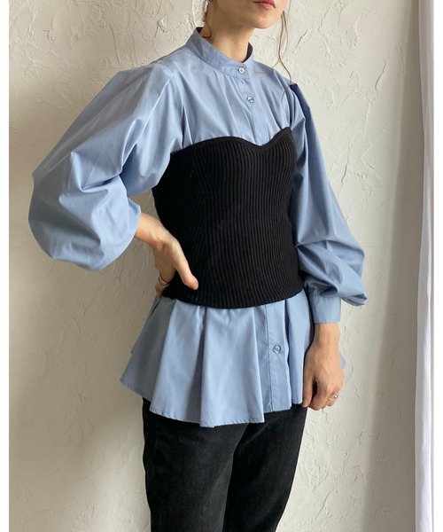 She's Closet（シーズクローゼット）の「ショート丈リブニットコルセットビスチェトップス（チューブトップ・レディース・杢グレー/アイボリー/ブラック・FREE）」の22枚目の写真