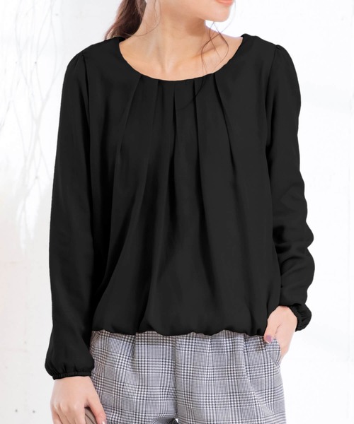 aquagarage（アクアガレージ）の「フロントタック裏起毛シフォンブラウス（シャツ/ブラウス・レディース・ブラック/ライトパープル/ライトグレー/ネイビー/オフホワイト/ベージュ/ライトピンク・L/M/LL/S/3L）」の3枚目の写真