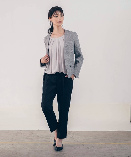 aquagarage（アクアガレージ）の「フロントタック裏起毛シフォンブラウス（シャツ/ブラウス・レディース・ブラック/ライトパープル/ライトグレー/ネイビー/オフホワイト/ベージュ/ライトピンク・L/M/LL/S/3L）」の8枚目の写真