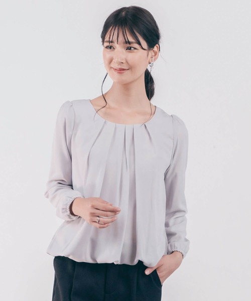 aquagarage（アクアガレージ）の「フロントタック裏起毛シフォンブラウス（シャツ/ブラウス・レディース・ブラック/ライトパープル/ライトグレー/ネイビー/オフホワイト/ベージュ/ライトピンク・L/M/LL/S/3L）」の9枚目の写真
