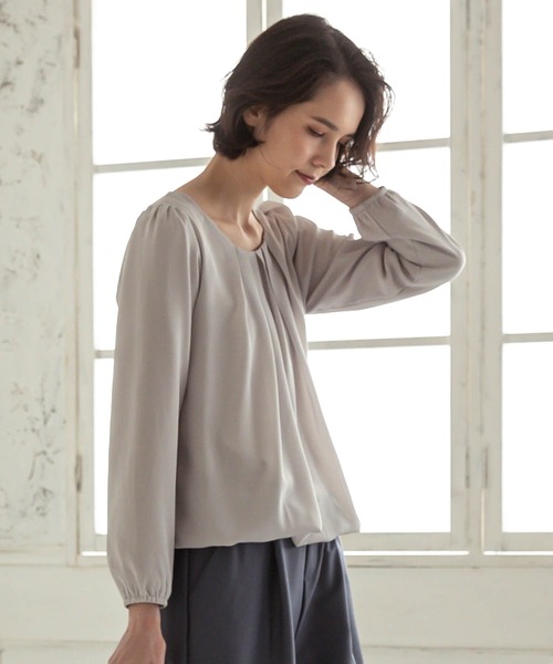 aquagarage（アクアガレージ）の「フロントタック裏起毛シフォンブラウス（シャツ/ブラウス・レディース・ブラック/ライトパープル/ライトグレー/ネイビー/オフホワイト/ベージュ/ライトピンク・L/M/LL/S/3L）」の17枚目の写真