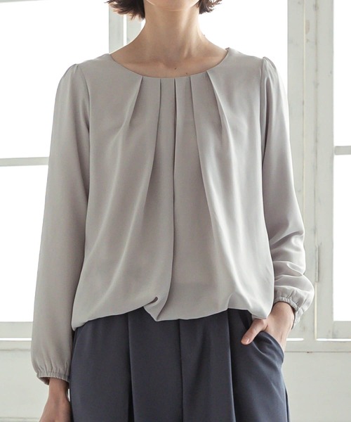 aquagarage（アクアガレージ）の「フロントタック裏起毛シフォンブラウス（シャツ/ブラウス・レディース・ブラック/ライトパープル/ライトグレー/ネイビー/オフホワイト/ベージュ/ライトピンク・L/M/LL/S/3L）」の21枚目の写真