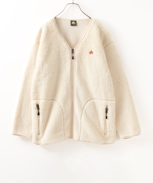 LOGOS park（ロゴスパーク）の「LOGOS PARK シャギーボアノーカラージャケット（ノーカラージャケット・レディース・オリーブ/レッド系その他/チャコールグレー/アイボリー・M/XL/L）」の5枚目の写真