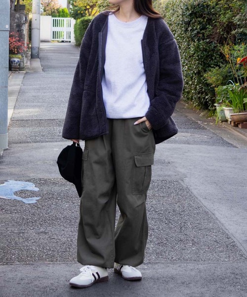 LOGOS park（ロゴスパーク）の「LOGOS PARK シャギーボアノーカラージャケット（ノーカラージャケット・レディース・オリーブ/レッド系その他/チャコールグレー/アイボリー・M/XL/L）」の16枚目の写真
