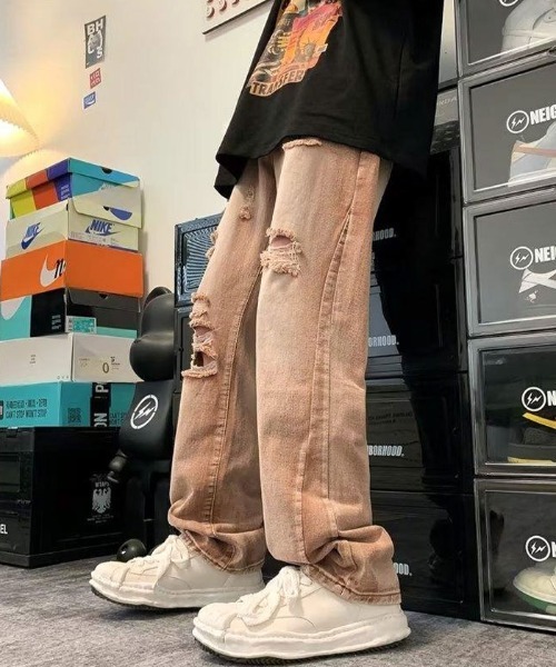 Auntie Rosa(アンティローザ)の「ビンテージブラウンウォッシュクラッシュダメージデニムパンツ(デニムパンツ・メンズ・ベージュ・MEDIUM/LARGE/X-LARGE)」の1枚目の写真