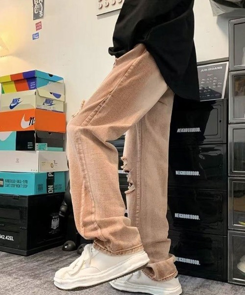 Auntie Rosa(アンティローザ)の「ビンテージブラウンウォッシュクラッシュダメージデニムパンツ(デニムパンツ・メンズ・ベージュ・MEDIUM/LARGE/X-LARGE)」の2枚目の写真