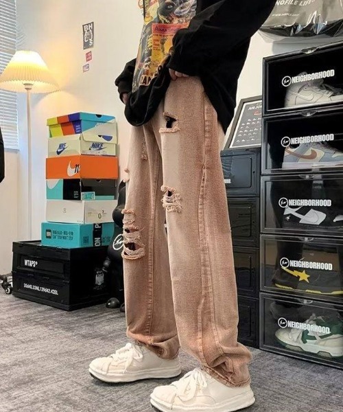 Auntie Rosa(アンティローザ)の「ビンテージブラウンウォッシュクラッシュダメージデニムパンツ(デニムパンツ・メンズ・ベージュ・MEDIUM/LARGE/X-LARGE)」の4枚目の写真