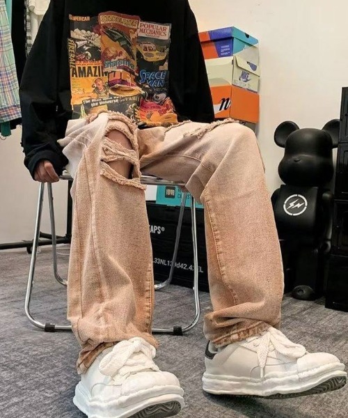 Auntie Rosa(アンティローザ)の「ビンテージブラウンウォッシュクラッシュダメージデニムパンツ(デニムパンツ・メンズ・ベージュ・MEDIUM/LARGE/X-LARGE)」の5枚目の写真