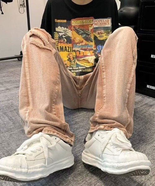 Auntie Rosa(アンティローザ)の「ビンテージブラウンウォッシュクラッシュダメージデニムパンツ(デニムパンツ・メンズ・ベージュ・MEDIUM/LARGE/X-LARGE)」の6枚目の写真