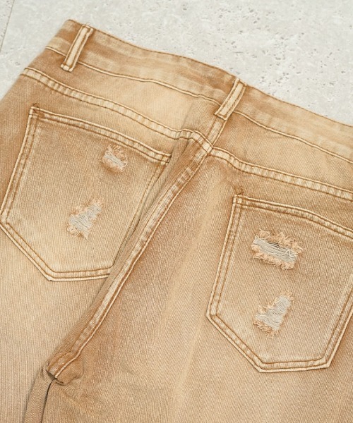 Auntie Rosa(アンティローザ)の「ビンテージブラウンウォッシュクラッシュダメージデニムパンツ(デニムパンツ・メンズ・ベージュ・MEDIUM/LARGE/X-LARGE)」の11枚目の写真