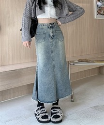 裾フリンジデサントデニムスカート