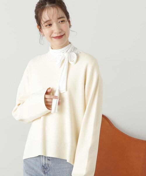 N.(N. Natural Beauty Basic)(エヌエヌナチュラルビューティーベーシック)の「◆ミラノリブゆるニット(ニット/セーター・レディース・オレンジ/グレー/オフホワイト・MEDIUM)」の5枚目の写真