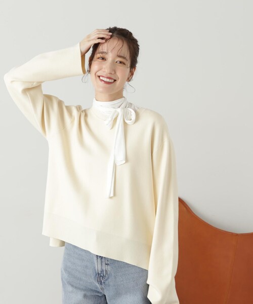 N.(N. Natural Beauty Basic)(エヌエヌナチュラルビューティーベーシック)の「◆ミラノリブゆるニット(ニット/セーター・レディース・オレンジ/グレー/オフホワイト・MEDIUM)」の22枚目の写真