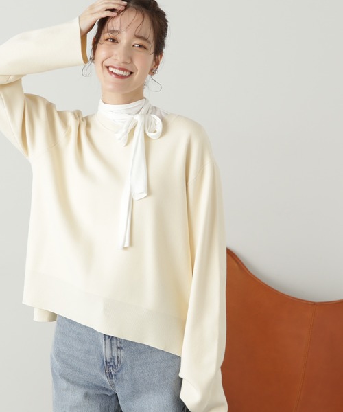 N.(N. Natural Beauty Basic)(エヌエヌナチュラルビューティーベーシック)の「◆ミラノリブゆるニット(ニット/セーター・レディース・オレンジ/グレー/オフホワイト・MEDIUM)」の1枚目の写真