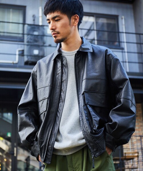 FREAK'S STORE（フリークスストア）の「フェイクレザーブルゾン/ジップアップ（ブルゾン・メンズ・ブラック/ブラウン・MEDIUM/LARGE）」の3枚目の写真