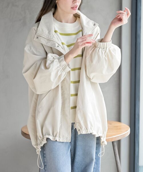 rps（アールピーエス）の「スタンドカラーナイロンコート（ナイロンジャケット・レディース・アイボリー/ブラック/ベージュ/ライトカーキ・フリー）」の2枚目の写真