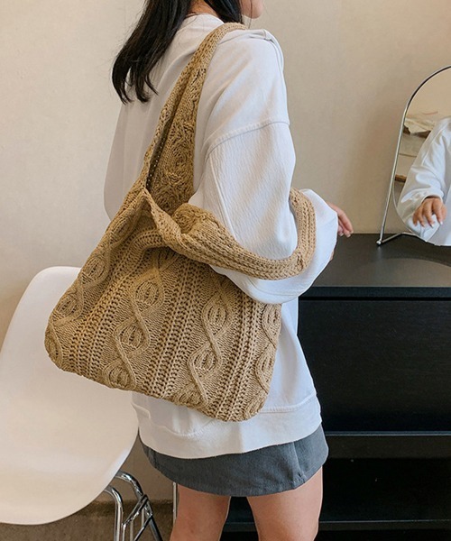 Miniministore(ミニミニストア)の「ニットバッグ 韓国 トートバッグ 大容量(トートバッグ・レディース・ベージュ/ブラウン/グレー/グリーン/アイボリー・FREE)」の4枚目の写真