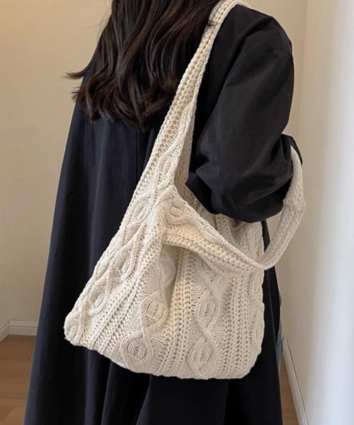 Miniministore(ミニミニストア)の「ニットバッグ 韓国 トートバッグ 大容量(トートバッグ・レディース・ベージュ/ブラウン/グレー/グリーン/アイボリー・FREE)」の2枚目の写真