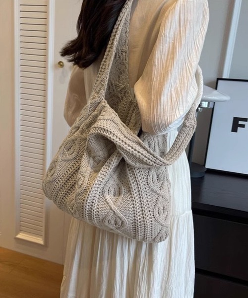 Miniministore(ミニミニストア)の「ニットバッグ 韓国 トートバッグ 大容量(トートバッグ・レディース・ベージュ/ブラウン/グレー/グリーン/アイボリー・FREE)」の7枚目の写真