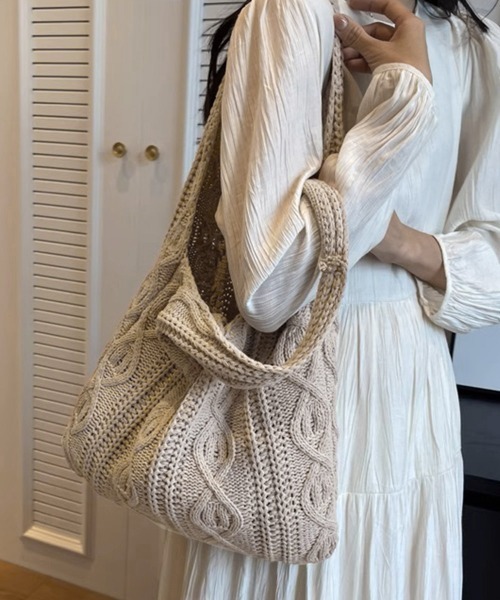 Miniministore(ミニミニストア)の「ニットバッグ 韓国 トートバッグ 大容量(トートバッグ・レディース・ベージュ/ブラウン/グレー/グリーン/アイボリー・FREE)」の8枚目の写真