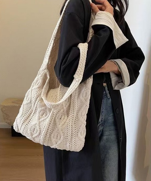 Miniministore(ミニミニストア)の「ニットバッグ 韓国 トートバッグ 大容量(トートバッグ・レディース・ベージュ/ブラウン/グレー/グリーン/アイボリー・FREE)」の11枚目の写真