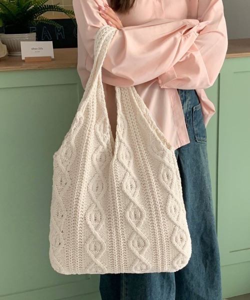 Miniministore(ミニミニストア)の「ニットバッグ 韓国 トートバッグ 大容量(トートバッグ・レディース・ベージュ/ブラウン/グレー/グリーン/アイボリー・FREE)」の13枚目の写真