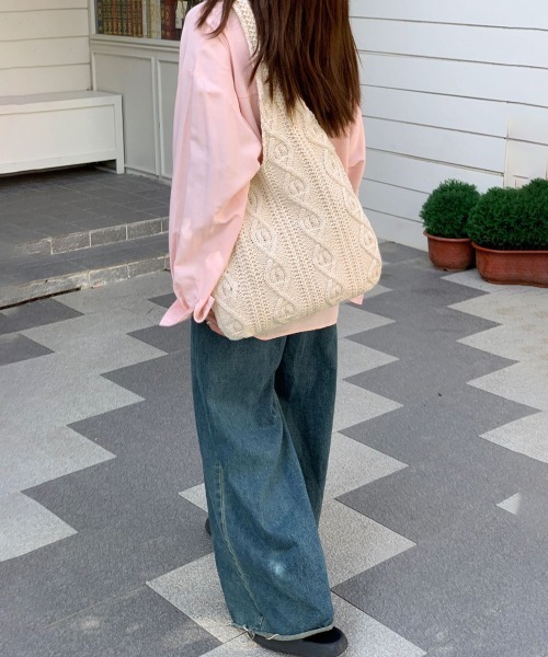 Miniministore(ミニミニストア)の「ニットバッグ 韓国 トートバッグ 大容量(トートバッグ・レディース・ベージュ/ブラウン/グレー/グリーン/アイボリー・FREE)」の14枚目の写真