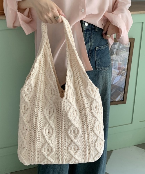 Miniministore(ミニミニストア)の「ニットバッグ 韓国 トートバッグ 大容量(トートバッグ・レディース・ベージュ/ブラウン/グレー/グリーン/アイボリー・FREE)」の15枚目の写真