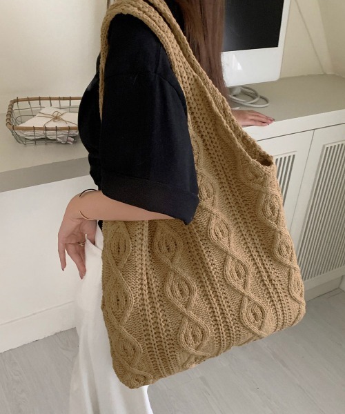 Miniministore(ミニミニストア)の「ニットバッグ 韓国 トートバッグ 大容量(トートバッグ・レディース・ベージュ/ブラウン/グレー/グリーン/アイボリー・FREE)」の18枚目の写真