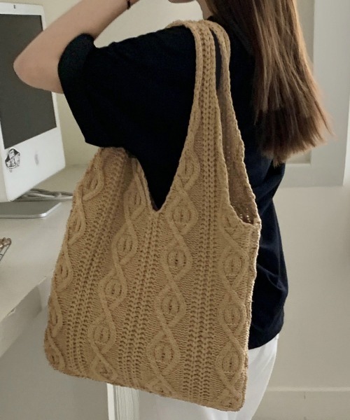 Miniministore(ミニミニストア)の「ニットバッグ 韓国 トートバッグ 大容量(トートバッグ・レディース・ベージュ/ブラウン/グレー/グリーン/アイボリー・FREE)」の19枚目の写真