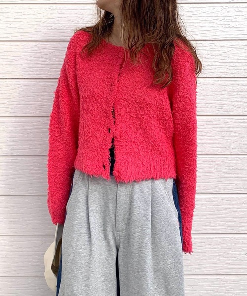 Q（キュー）の「コットンシャギーカーデ（カーディガン/ボレロ・レディース・ピンク/ブラック/ライトブルー・MEDIUM）」の3枚目の写真